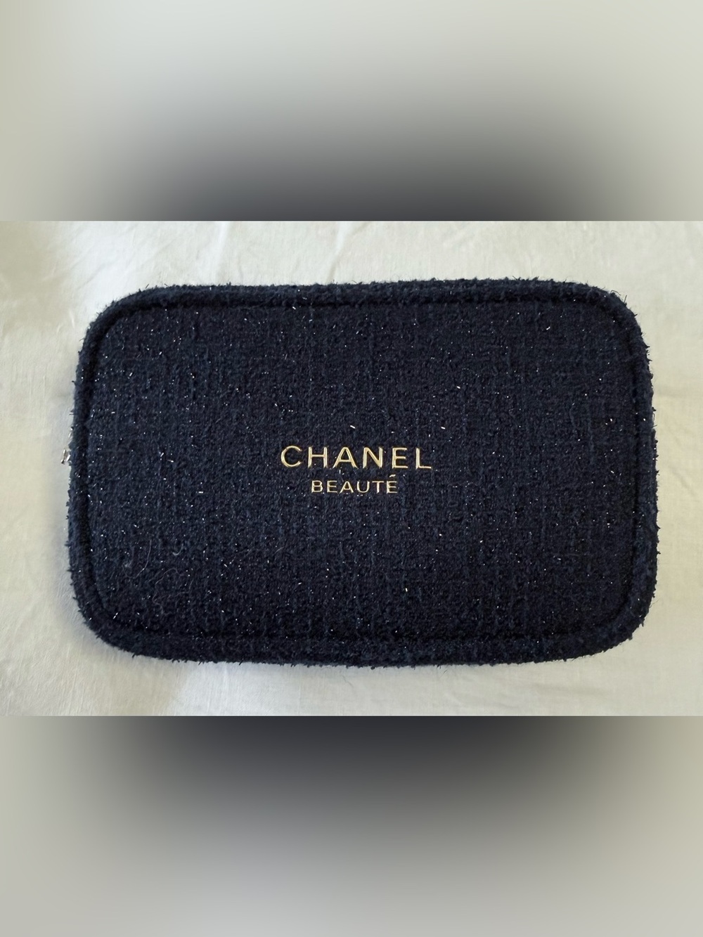 CHANEL Beaute | Ink Blue Tweed Cosmetic Makeup Bag Pouch Clutch Sparkle | Gift